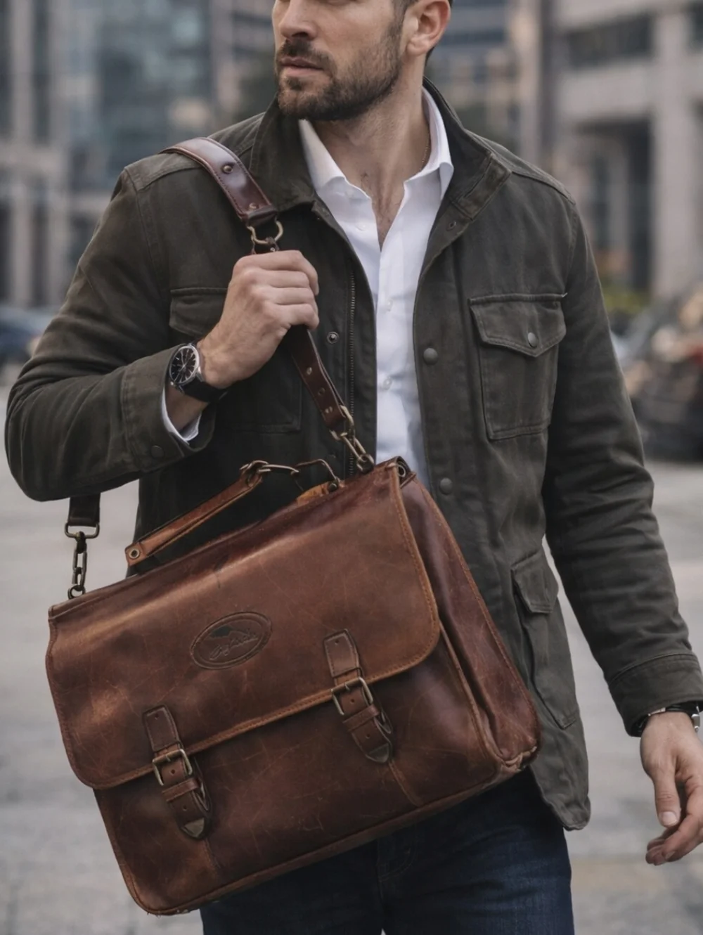 Bob Timberlake Leather Briefcase Messenger Bag Brown Distressed Vintage Work Bag